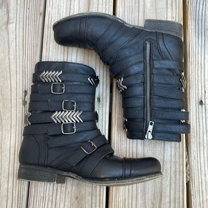 Madden Girl "Georgie" Black Belted Mid-Calf Boots Size 6